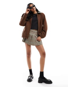 GC\X fB[X AE^[ WPbgEu] E[ U[ WPbg ASOS DESIGN wool blend heritage leather look collar bomber jacket in chocolate Brown uE