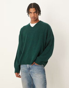 �G�C�\�X �����Y �A�E�^�[ �j�b�g�E�Z�[�^�[ V�l�b�N �Z�[�^�[ �j�b�g ASOS DESIGN super oversized boxy fit knit V-neck sweater GREEN �O���[��