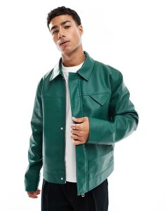 GC\X Y AE^[ WPbgEu] U[ tFCNU[ WPbg ASOS DESIGN faux leather jacket in dark GREEN O[