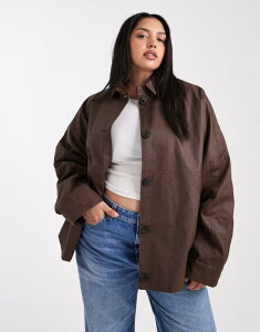 GC\X fB[X AE^[ WPbgEu] WPbg ASOS Curve ASOS DESIGN Curve waxed Harrington jacket in chocolate Chocolate `R[g