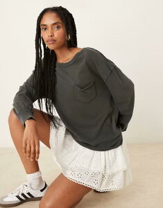 �t���[�s�[�v�� ���f�B�[�X �g�b�v�X T�V���c Free People fade into you pocket detail long sleeve t-shirt in charcoal METAL STILETTO �`���R�[��