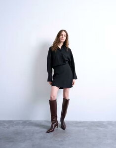 �g�b�v�V���b�v ���f�B�[�X �g�b�v�X �����s�[�X �V���c�����s�[�X �~�j �V���c Topshop waisted micro mini shirt dress cupro Black �u���b�N