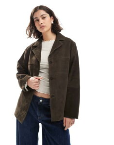GC\X fB[X AE^[ R[g XG[h WPbg ASOS DESIGN real suede 70s jacket in dark mocha Dark mocha J