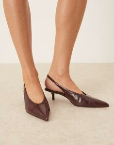 �G�C�\�X ���f�B�[�X �V���[�Y �q�[�� ASOS DESIGN Sydney slingback kitten heel shoes embossed BURGUNDY EMBOSSED �o�[�K���f�B