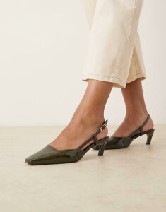�G�C�\�X ���f�B�[�X �V���[�Y �q�[�� ASOS DESIGN Shadow chisel toe slingback mid heel shoes patent Dark green patent �O���[��