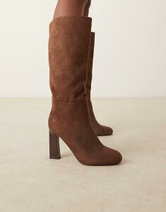 �G�C�\�X ���f�B�[�X �V���[�Y �u�[�c�E���C���u�[�c �X�G�[�h �u�[�c �q�[�� ASOS DESIGN Carly block heel pull-on knee boots in chocolate brown suedette Chocolate �`���R���[�g