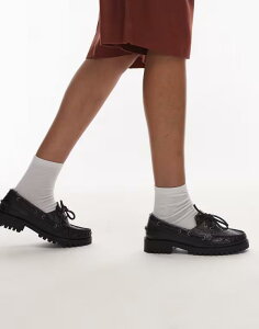 uNX fB[X V[Y fbLV[Y U[ Bronx Sie-nna boat shoes croc premium leather Black ubN