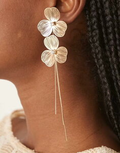 �G�C�\�X ���f�B�[�X �A�N�Z�T���[ �s�A�X�E�C�������O �t�����[�� �t�����[ ASOS DESIGN stud wire floral earrings with chain drop tassel tone Gold Tone �S�[���h