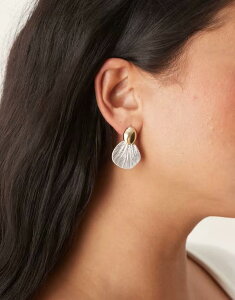 yz GC\X fB[X sAXECO ANZT[ ASOS DESIGN stud earrings with fan petal drop in mixed gold and silver tone SILVER AND GOLD MIX