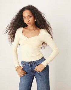 �G�C�\�X ���f�B�[�X �g�b�v�X T�V���c �M���U�[ ASOS DESIGN polyamide slinky long sleeve top with ruched bust in pastel yellow Pastel Yellow �C�G���[