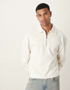 �G�C�\�X �����Y �A�E�^�[ �p�[�J�[�E�X�E�F�b�g �n�[�t�W�b�v �X�E�F�b�g �V���c ASOS DESIGN boxy oversized quarter zip sweatshirt with collar Coconut milk �I�t�z���C�g