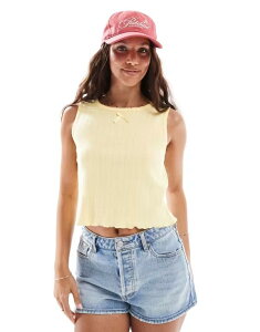 �s�[�V�[�Y ���f�B�[�X �g�b�v�X T�V���c �m�[�X���[�u �N���b�v�h Pieces sleeveless cropped pointelle top with bow trim in pale banana Pale banana