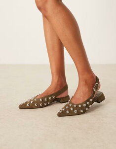�G�C�\�X ���f�B�[�X �V���[�Y �p���v�X �X�G�[�h ASOS DESIGN Leonora studded slingback ballet flats in olive suedette Olive suedette �I���[�u