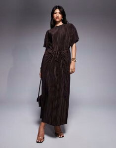 �G�C�\�X ���f�B�[�X �g�b�v�X �����s�[�X �}�L�V�����s�[�X �}�L�V ASOS DESIGN plisse short sleeve wrap tie maxi dress in chocolate Choc �`���R���[�g