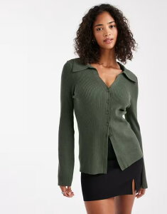 �G�C�\�X ���f�B�[�X �A�E�^�[ �J�[�f�B�K�� ASOS DESIGN longline collared cardigan Khaki �J�[�L