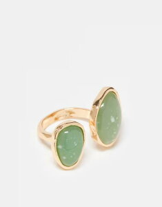 yz GC\X fB[X O ANZT[ ASOS DESIGN ring with green faux semi precious stone in gold tone Gold
