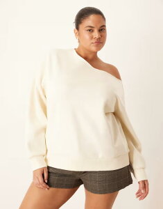 �G�C�\�X ���f�B�[�X �A�E�^�[ �p�[�J�[�E�X�E�F�b�g �X�E�F�b�g �V���c ASOS Curve ASOS DESIGN Curve off the shoulder brushback sweatshirt in cream CREAM �N���[��
