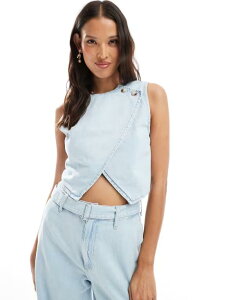 GC\X fB[X gbvX Vc xXg fj ASOS DESIGN denim vest crop top in mid blue - part of a set LIGHT BLUE u[