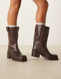 �G�C�\�X ���f�B�[�X �V���[�Y �u�[�c�E���C���u�[�c ���U�[ ASOS DESIGN Caspia premium leather trucker pull on boots in chocolate Chocolate leather �`���R���[�g