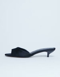 �g�b�v�V���b�v ���f�B�[�X �V���[�Y �T���_�� ���U�[ �q�[�� Topshop Alba real leather peep toe kitten heel mules pony Black pony �u���b�N