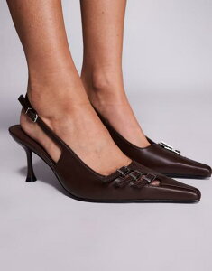 pubNfUCA fB[X V[Y q[ Public Desire Devoted slingback heeled shoes with buckle detailing Chocolate Brown uE
