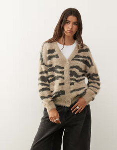�m�C�W�[���C ���f�B�[�X �A�E�^�[ �J�[�f�B�K�� �j�b�g Noisy May brushed knit zebra cardigan and Aluminum �O���[
