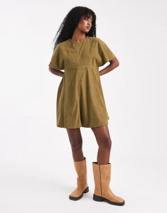 �G�C�\�X ���f�B�[�X �g�b�v�X �����s�[�X �~�j�����s�[�X �~�j T�V���c ASOS DESIGN cord T-shirt mini dress with stitching detail in olive Olive �I���[�u