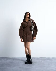 �g�b�v�V���b�v ���f�B�[�X �g�b�v�X �����s�[�X �~�j�����s�[�X �~�j Topshop structured rugby collar mini dress in chocolate Chocolate �`���R���[�g