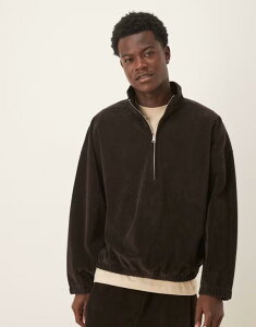 �G�C�\�X �����Y �A�E�^�[ �p�[�J�[�E�X�E�F�b�g �n�[�t�W�b�v ���u �W���P�b�g ASOS DESIGN boxy oversized half zip ribbed velour track jacket - part of a set Mole �u���E��