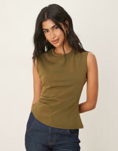 �G�C�\�X ���f�B�[�X �g�b�v�X T�V���c �A�V�����g���[ ASOS DESIGN waist detail asymmetric sharp shoulders tee in olive OLIVE �I���[�u