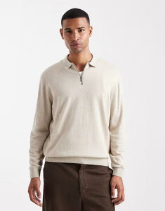 �W���b�N �A���h �W���[���Y �����Y �g�b�v�X �|���V���c �n�[�t�W�b�v �j�b�g Jack & Jones quarter zip knit polo Oatmeal �I�[�g�~�[��
