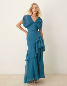 GC\X fB[X gbvX s[X t }LVs[X t }LV ASOS DESIGN blouson bias maxi dress with ruffle hem in deep teal Teal eB[