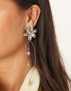 GC\X fB[X ANZT[ sAXECO t[ t[ ASOS DESIGN floral drop stud earrings with wire design tone SILVER Vo[