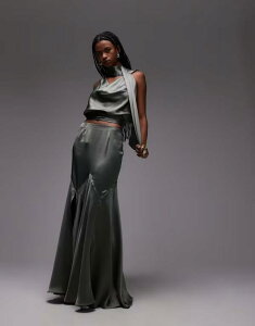 GC\X fB[X {gX XJ[g Te }LV ASOS DESIGN satin panel bias maxi skirt Khaki J[L