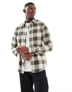 �I�����[�A���h�T���Y �����Y �g�b�v�X �V���c ONLY & SONS plaid shirt in cream & dark Forest Night �t�H���X�g