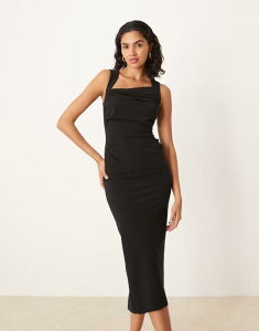�G�C�\�X ���f�B�[�X �g�b�v�X �����s�[�X �~�f�B�����s�[�X �~�f�B ASOS DESIGN square neck midi dress Black �u���b�N