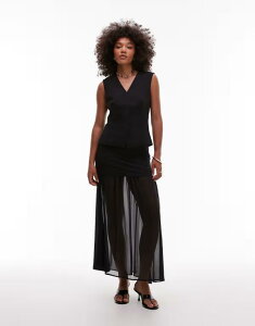 �G�C�\�X ���f�B�[�X �{�g���X �X�J�[�g �V�t�H�� �}�L�V ASOS DESIGN tailored chiffon layer maxi skirt - part of a set Black �u���b�N