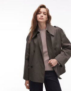 AhAU[Xg[[Y fB[X AE^[ WPbgEu] WPbg & Other Stories bold shoulders short trench jacket in dark GREEN O[