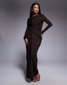 �G�C�\�X ���f�B�[�X �g�b�v�X �����s�[�X �}�L�V�����s�[�X �h���[�v �}�L�V ASOS DESIGN soft touch long sleeve drape maxi dress in chocolate Chocolate �`���R���[�g