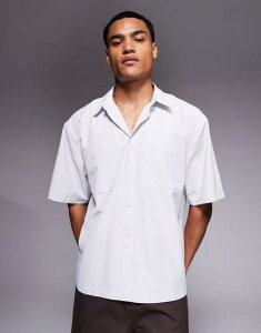 GC\X Y gbvX Vc ASOS DESIGN regular camp collar shirt in light blue stripes LIGHT BLUE u[