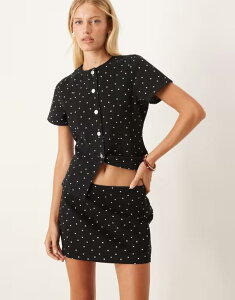 �G�C�\�X ���f�B�[�X �{�g���X �X�J�[�g �h�b�g �~�j �f�j�� ASOS DESIGN clean denim micro skirt in mini polka dots Black and white spot �z���C�g