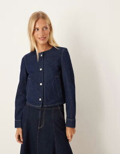 }S fB[X AE^[ WPbgEu] fj WPbg Mango collarless denim jacket in indigo INDIGO CfBS