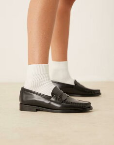 }S fB[X V[Y Xb|E[t@[ U[ [t@[ Mango leather loafers Black ubN
