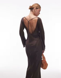 �G�C�\�X ���f�B�[�X �g�b�v�X �����s�[�X �}�L�V�����s�[�X �T�e�� �}�L�V ASOS DESIGN satin angel sleeve low back maxi dress in chocolate Chocolate �`���R���[�g