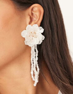 �G�C�\�X ���f�B�[�X �A�N�Z�T���[ �s�A�X�E�C�������O �t�����[�� �t�����[ ASOS DESIGN floral stud earrings with faux pearl drops IVORY �A�C�{���[