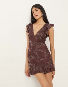 ���[�e�� ���f�B�[�X �g�b�v�X �����s�[�X �~�j�����s�[�X �~�j Motel Motarika floaty mini dress BROWN �u���E��