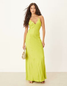yz GC\X fB[X s[X gbvX ASOS DESIGN satin seam detail maxi dress in green Green