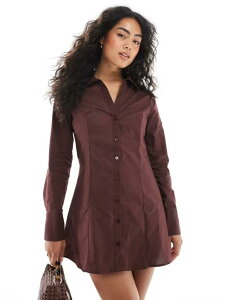 �~�X�Z���t�t���b�W ���f�B�[�X �g�b�v�X �����s�[�X �V���c�����s�[�X �V���c Miss Selfridge poplin fitted shirt dress in chocolate Chocolate �`���R���[�g