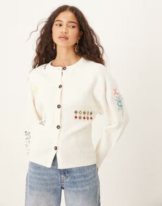 �l�o�[�t���[�h���X�h ���f�B�[�X �A�E�^�[ �J�[�f�B�K�� �h�J Never Fully Dressed neon embroidered cardigan in cream Cream/Neon �N���[��