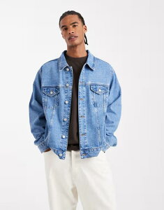 GC\X Y AE^[ WPbgEu] fj WPbg ASOS DESIGN denim trucker jacket in midwash Mid wash blue u[